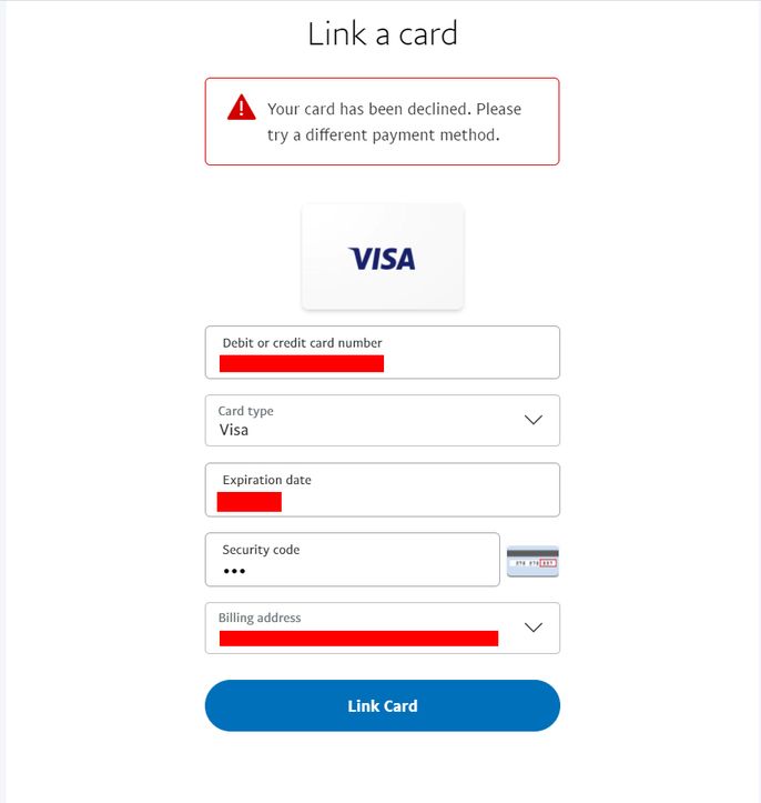 Error al tratar de vincular mi tarjeta de débito - PayPal Community