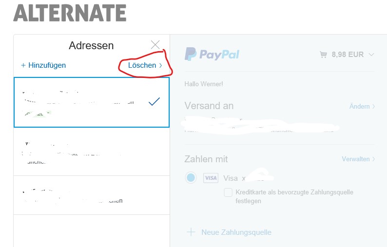 Gelöst: Lieferadressen löschen - PayPal Community