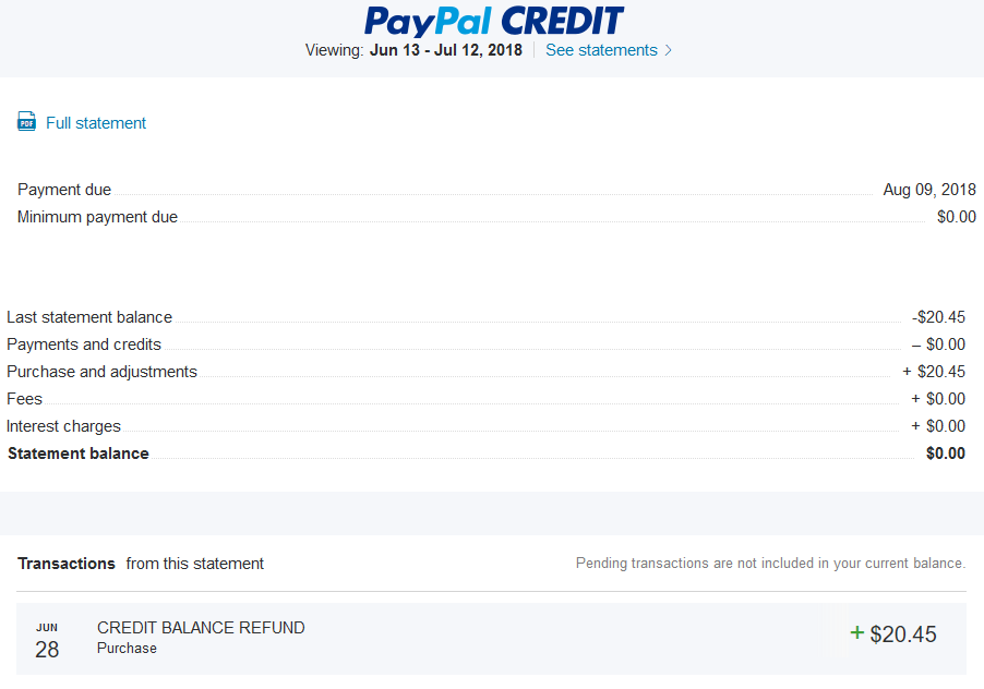 paypal credit refund not reflected in balance