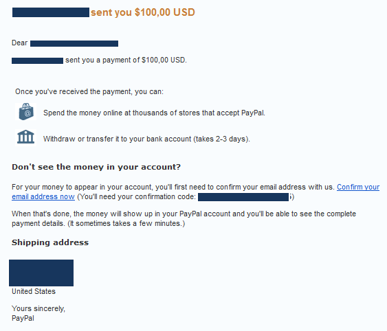 paypal notification of payment received email