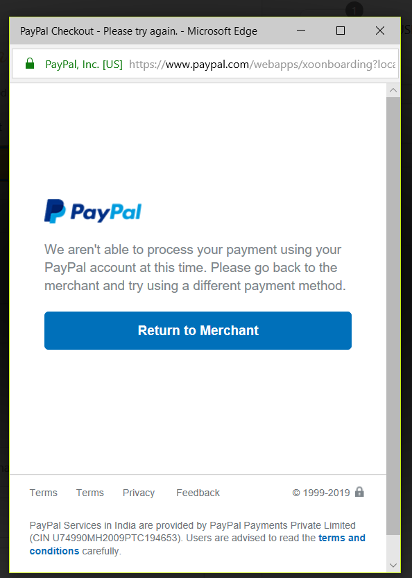 Re: We aren't able to process your payment using y... - PayPal Community