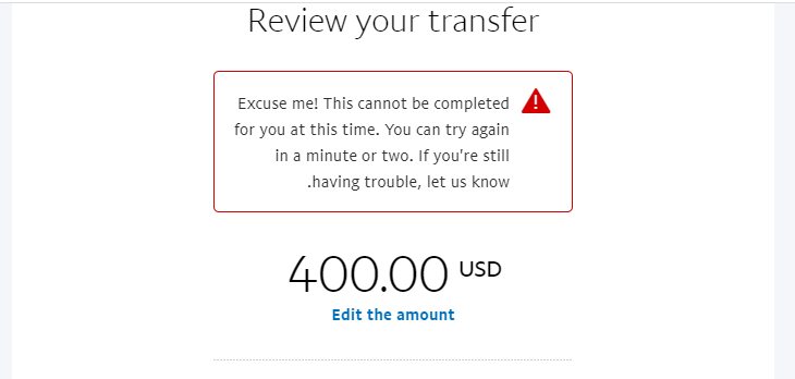 Denied – Transfer using Card - PayPal Community