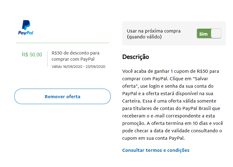 Solucionado: Cupom de 50 reais - PayPal Community