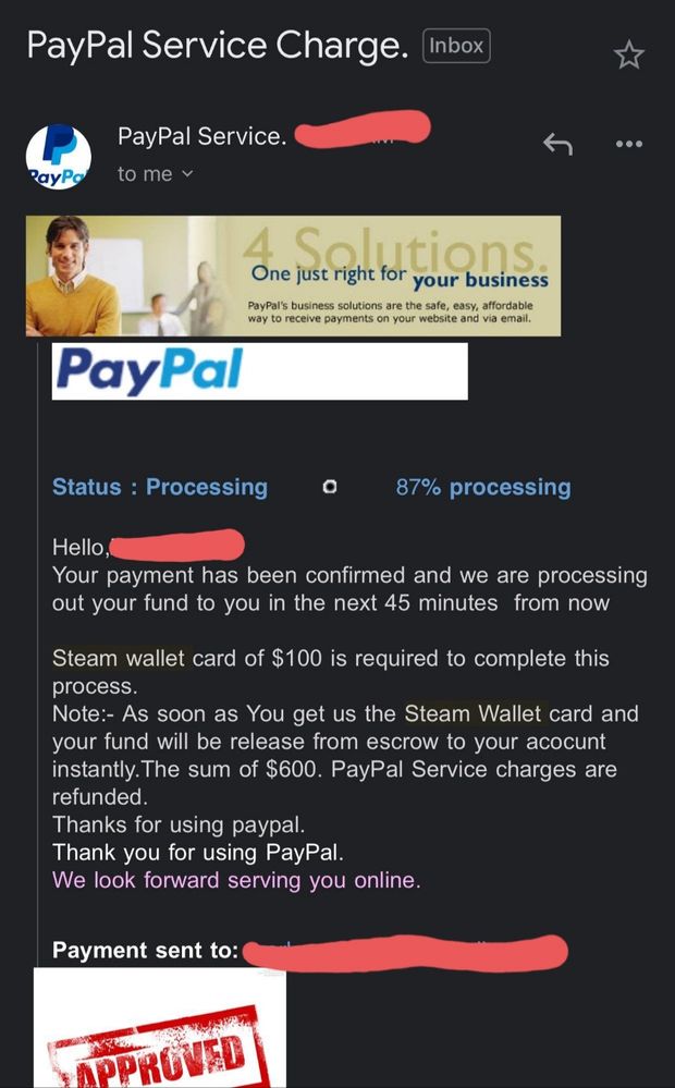 PayPal Service Charge with Steam wallet card??? - PayPal Community