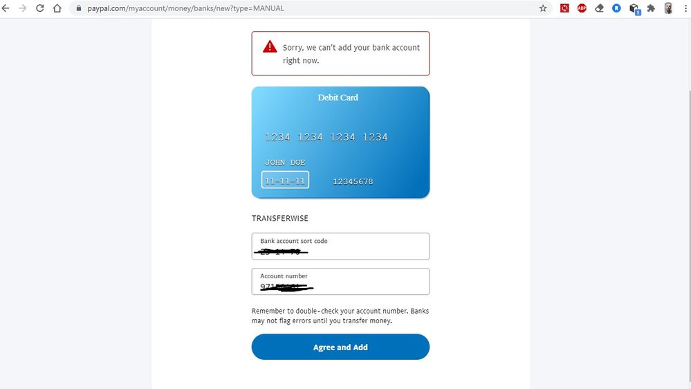 can't add my bank account look screenshot - PayPal Community